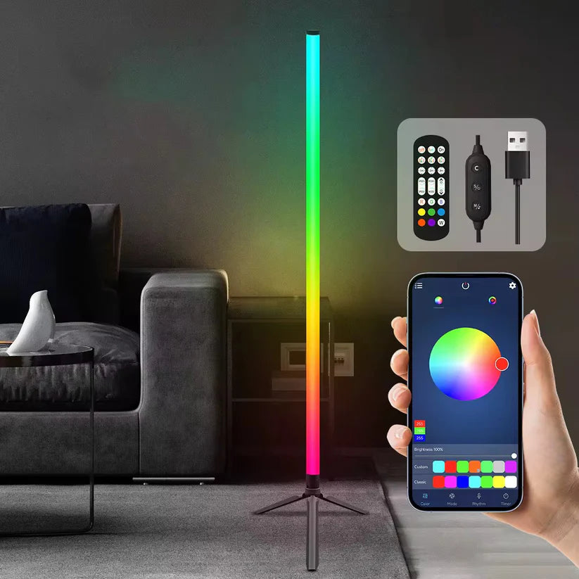 1 Lampadaire d’Angle Intelligent LED RGB 110 cm – Luminaire Moderne sur Pied