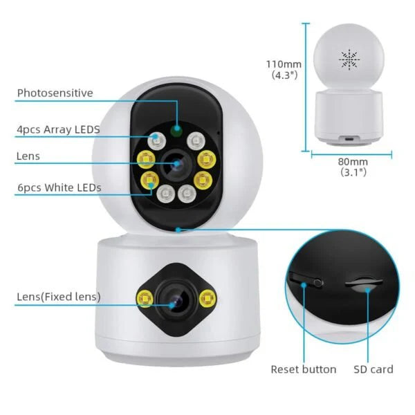 Caméra IP WiFi à double objectif icsee