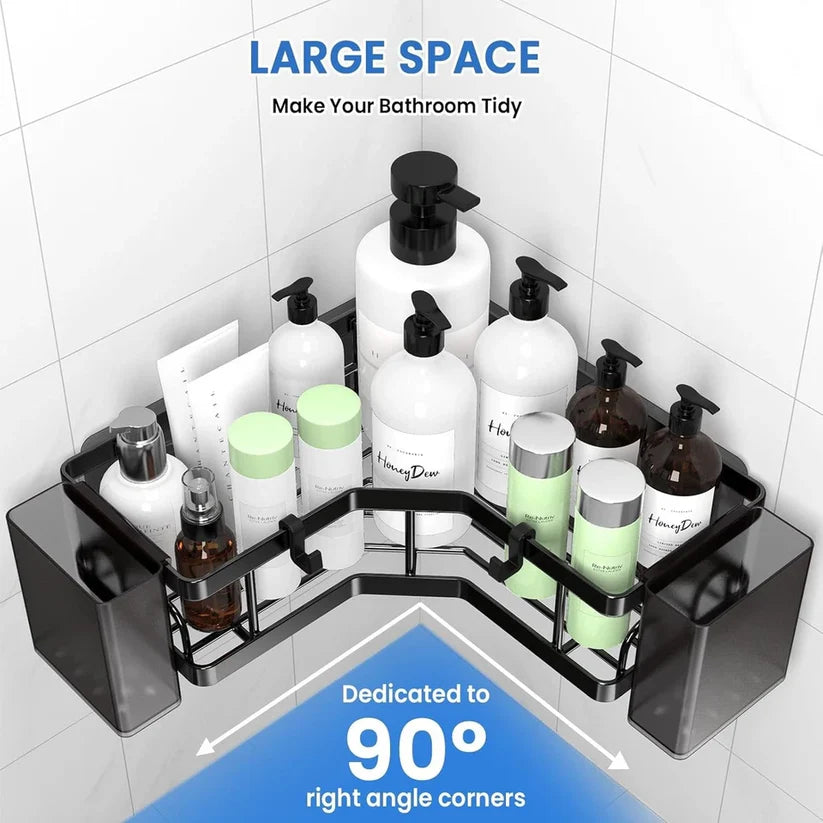 Lot de 3 Paniers de Douche Adhésifs en Métal – Antirouille, Double Niveau, Fixation Murale