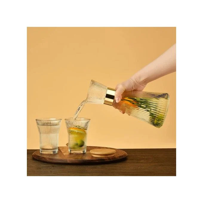 Service à Boisson 7 Pièces Carafe Et 6 Verres en Verre avec Bord Doré