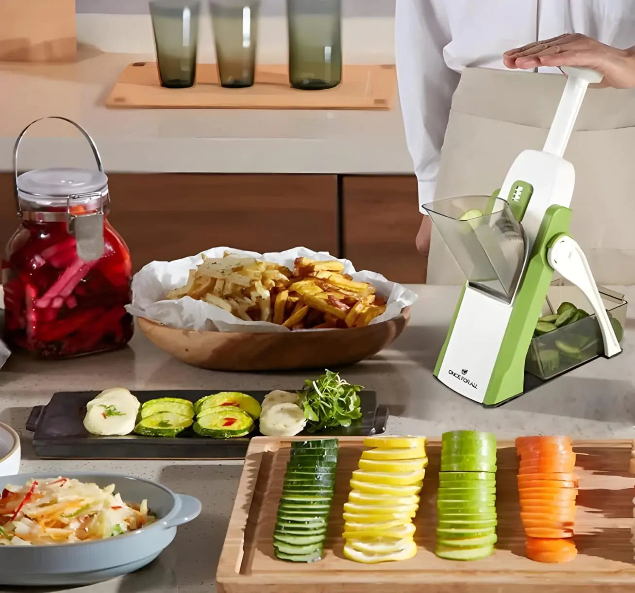 Découpeur de légumes et fruits 5 en 1 – modèle original + Gratteur de poissons – enlève les écailles facilement