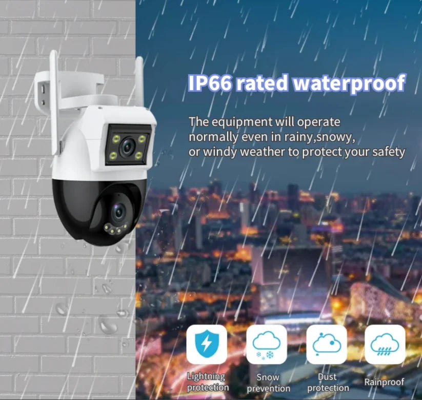 Caméra de sécurité intelligente WiFi étanche à double objectif iCSee 4 MP