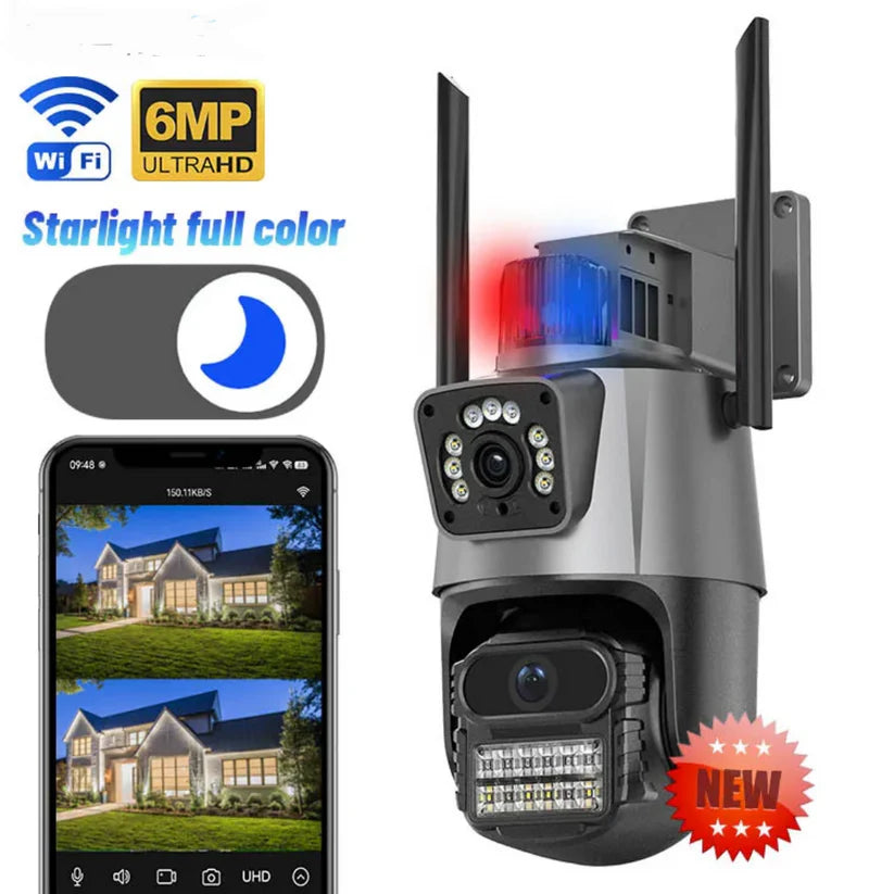 Caméra de sécurité intelligente WiFi étanche à double objectif iCSee 6 MP