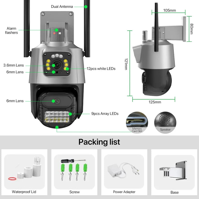 Caméra de sécurité intelligente WiFi étanche à double objectif iCSee 6 MP