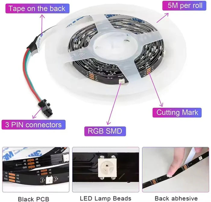 Bande lumineuse Led 5 mètres avec Bluetooth